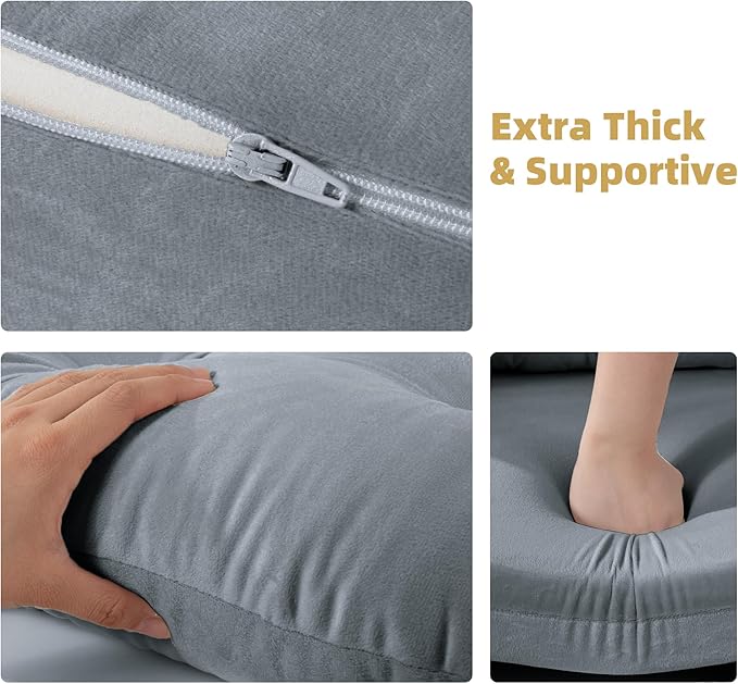 5 PCS Velvet Glider Rocker Replacement Cushions with Side Storage Pocket, Thickened & Supportive Cushions Set for Indoor Nursery Rocking Chair, Dark Grey