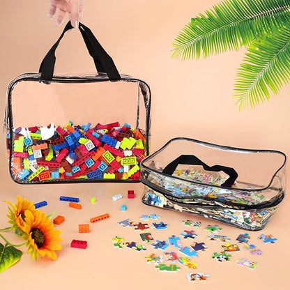 6 Packs Large Toy Storage Bags with Labels, Reusable Clear PVC Board Game Storage, Travel Waterproof Organizer Bags with Zipper for Building Blocks, Puzzle, Kids Books