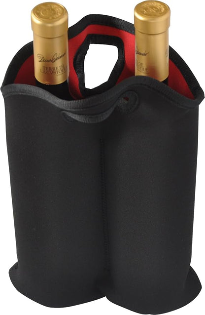 2-Bottle Neoprene Wine/Water Bottle Tote, Black