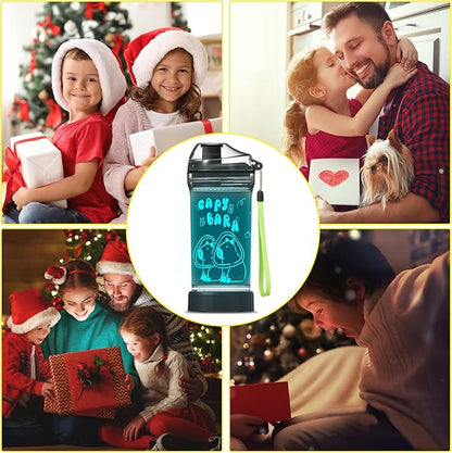 Ammonite Capybara Water Bottle with 3D Glowing LED Light - 14 OZ Tritan BPA Free - Creative Ideal Travel Cup Gift for School Kid Boy Girl Child Holiday Camping Picnic