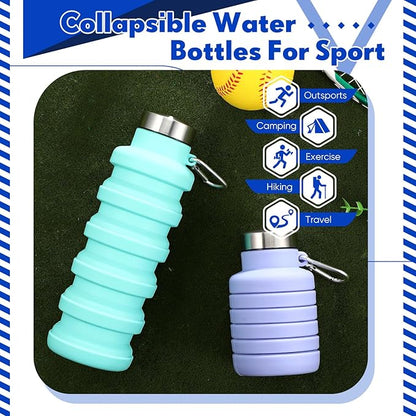 17oz Collapsible Water Bottles for Travel 500ml Reusable Foldable Silicone Water Bottle with Portable Buckle Silicone for Camping Hiking Sport