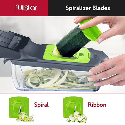 Fullstar Vegetable Chopper - Food Chopper - Onion Chopper - Vegetable Slicer & Spiralizer - Veggie Chopper with Container - Kitchen Gadgets - Home Essentials - Kitchen Accessories (4 in 1, Gray/Green)