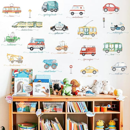 Wall Stickers Car for Boys Room Straight Roadway Wall Decals 38pcs Cartoon Cars Interior Stickers Toddler Travel Essentials for Car Trip Decalmile Vehicle Truck Stickers for Boy Bedroom Nursery