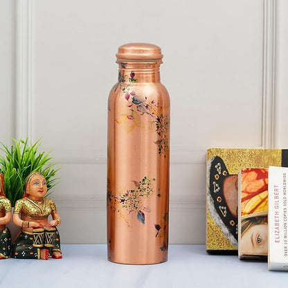 Copper Water Bottle Ayurvedic Copper Water Bottle for Drinking 32oz/ 1 Ltr Antique Carafe with lids Pure Copper Water Bottle for Gym, Office Hiking,Travel Outdoor Water Vessel