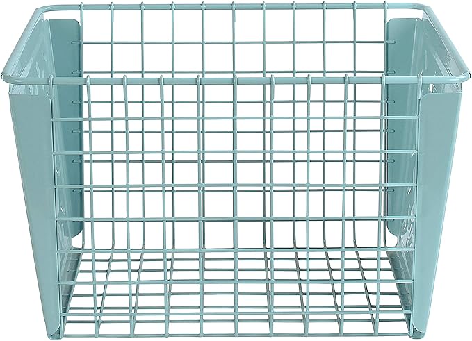 Spectrum Diversified Macklin, Stamped Steel & Wire Basket for Closet & Cubby Storage Vintage-Inspired Design with Customizable Label Plate, Medium, Teal, 1 Count (Pack of 1)