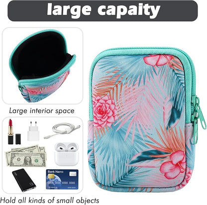 Water Bottle Pouch Cup Accessories for Women Quencher Adventure IceFlow 20oz 30oz 40oz Tumbler Pouch with Handle Running Pouch Bag for Cards Keys(Green Flower)