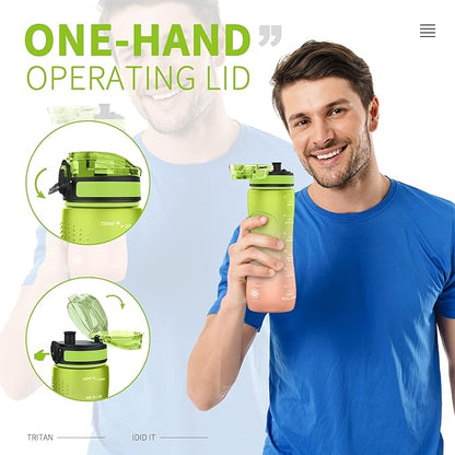 25oz Kids Sports Water Bottles for School with Spout Lid (Green Orange)