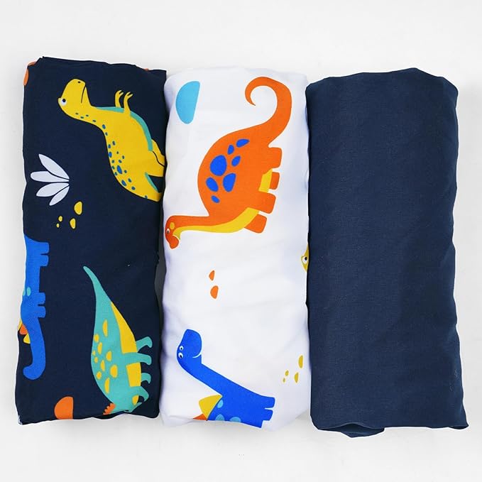 3 Pack Bassinet Sheets, Ultra Soft Breathable Comfortable Baby Sheet Set for Boys Girls Neutral, Univeral Fit for Most Cradle and Bassinet Mattress, Dinosaur