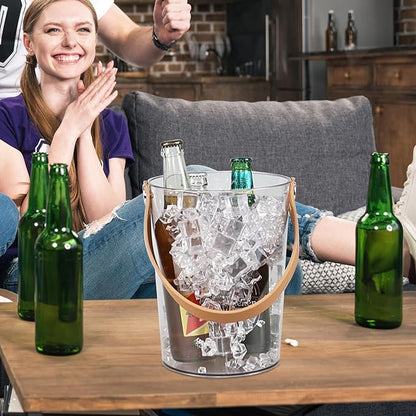 4-Pack 4.5 Quart Clear Acrylic Round Champagne Bucket, Plastic Clear Ice Bucket with Handle