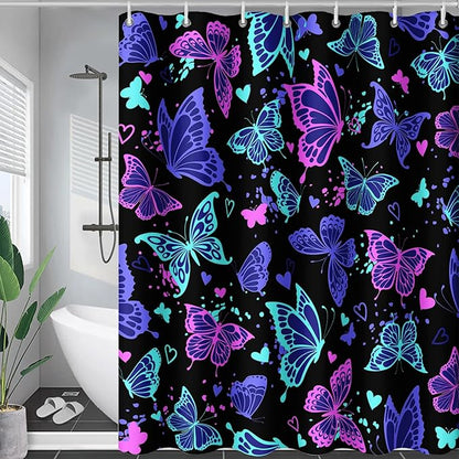 AILONEN Colorful Butterfly Shower Curtain, Butterfly Bath Curtain for Bathroom Decor,Polyester Waterproof with 12 Plastic Hooks 72" W*78" H