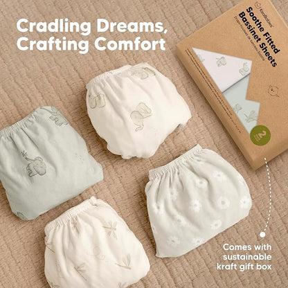 2-Pack Organic Bassinet Sheets for Girls, Boys - 100% Cotton Bassinet Mattress Sheets Compatible with Halo Bassinest Swivel Sleeper, Graco, Baby Delight, Chicco, Unisex Fitted Bassinet Sheets (Pecan)