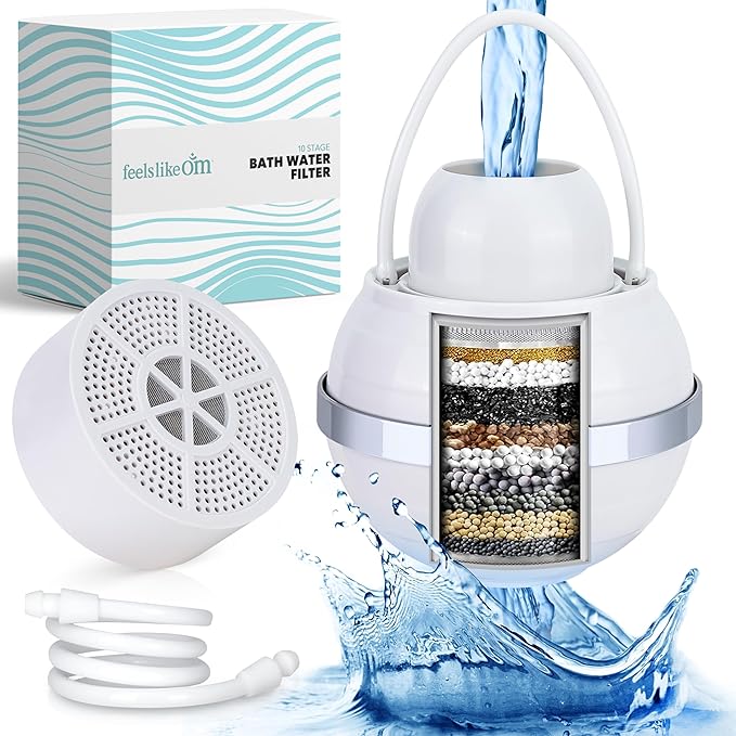 Advanced Bath Water Filter - 10-Stage Filtration| BPA-Free | Easy Install | Bath Filter for Tub - Bath Ball Filter Reduces Chlorine & Heavy Metals, Balances pH, Infuses Vitamin C