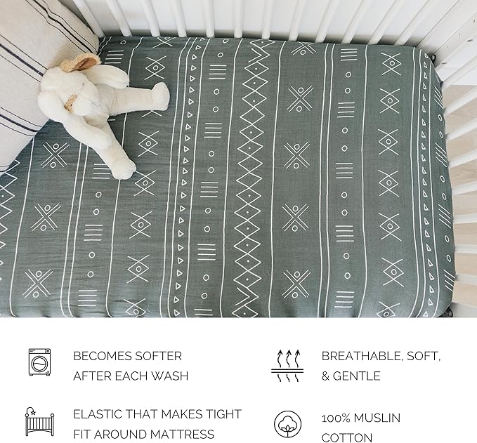 Alpine Muslin Crib Sheet by Mebie Baby, Soft and Breathable Bed Sheets for Babies, Modern Neutral Bedding for Cribs, Standard Crib Mattress Fitted Sheet, Great for Boy or Girl Room or Nursery