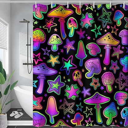 AILONEN Cute Mushroom Window Curtain for Kids,Star Purple Mushroom Curtain for Bathroom Decor,Gradient Mushroom Polyester Waterproof with 12 Plastic Hooks 48" W*72" H