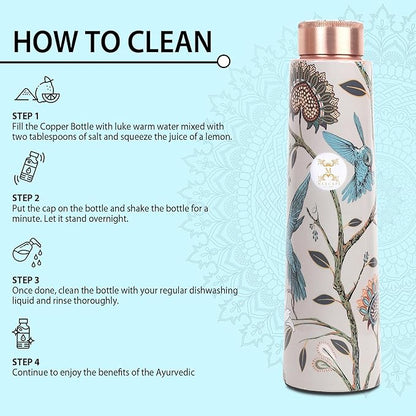 Copper Water Bottle A Handmade Ayurvedic Enameled Print Pure Copper Water Bottle For Drinking - Increase Your Water Consumption, and Experience Immediate Health Benefits (ENAMELED PRINT 1)