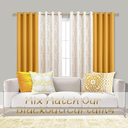 Mrs.Naturall Yellow Kitchen Window Curtains Over Sink,Blackout 45 Inch Length Cafe Curtain Blinds for Sunflower & Lemon Kitchen Decor