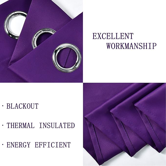 Purple Valance for Kitchen Windows Solid Grommet Top Blackout Valance Window Treatment for Living Room Short Straight Drape Valance for Bedroom Kids Room 42X18 1 Panel Royal Purple