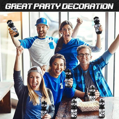 24 Pcs 24 oz Baseball Water Bottle Bulk and Drawstring Bag Set 12 Reusable Plastic Biking Water Bottle Tumbler 12 Sport Gym Goodie Gift Bag for Party Favor (Black)