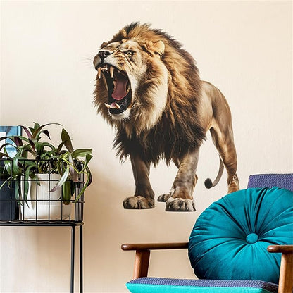 Lion Wall Decals, Vinyl Removable 3D Stickers for Bedroom Nursery Decor - Peel and Stick Cute Baby Girl Boy Toddler Kids Room Art Decoration, Woodland Forest Safari Jungle Mural Waterproof