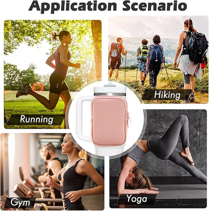 Water Bottle Pouch Cup Accessories for Women Quencher Adventure IceFlow 20oz 30oz 40oz Tumbler Pouch with Handle Running Pouch Bag for Cards Keys(Pink)