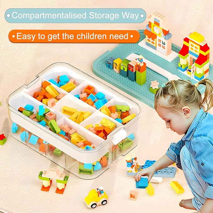 3-Tier Stackable Toy Storage Box with Lid Dividers, Kid Toy Blocks Organizer Container Removable Tray, Plastic Toy Chest Organizer for Baby Nursery Playroom - Toy Blocks Not Included