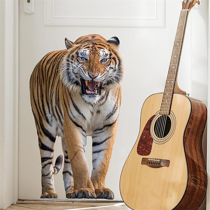 Lifelike Tiger Wall Decal 3D Animals Wall Sticker Safari Wall Decor for Nursery Kid'sroom School Classroom Livingroom Bedroom Bathroom Decoration (Lifelike Tiger)