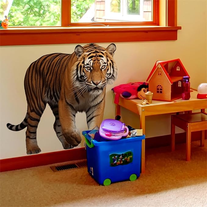 Lifelike Tiger Wall Decal 3D Animals Wall Sticker Safari Wall Decor for Nursery Kid'sroom School Classroom Livingroom Bedroom Bathroom Decoration (Lifelike Tiger 10)