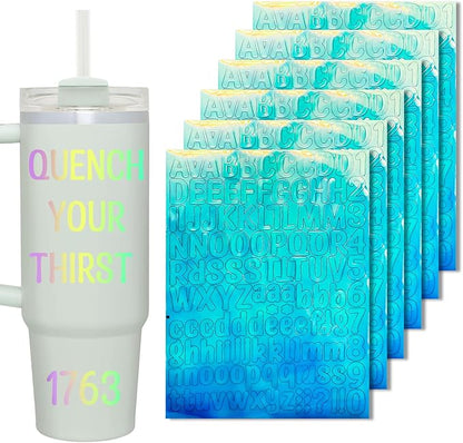 6 Pack Shiny Alphabet Stickers for Stanley Cups, Waterproof Colorful Self Alphabet Letters Sign Decor for Tumbler Water Bottle Desk Laptop Bag Classroom Gifts