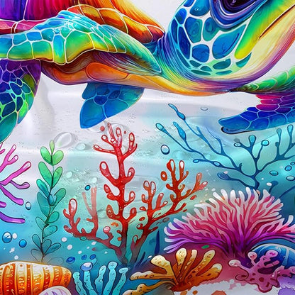 AILONEN Colorful Sea Turtle Shower Curtain, Cartoon Ocean Theme World Cloth Bath Curtain for Bathroom,Watercolor Underwater Waterproof Fabric Shower Curtain Set with Hooks,72" Wx78 H