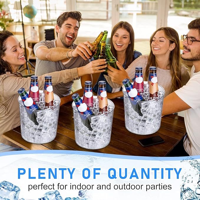 Plastic Ice Bucket Clear Flower Vases 6L Large Champagne Beer Buckets Classic Transparent Wine Chiller Tub Portable Wine Cooler Bucket Multipurpose Trash Can Wastebasket for Party Bar Kitchen (24 Pcs)