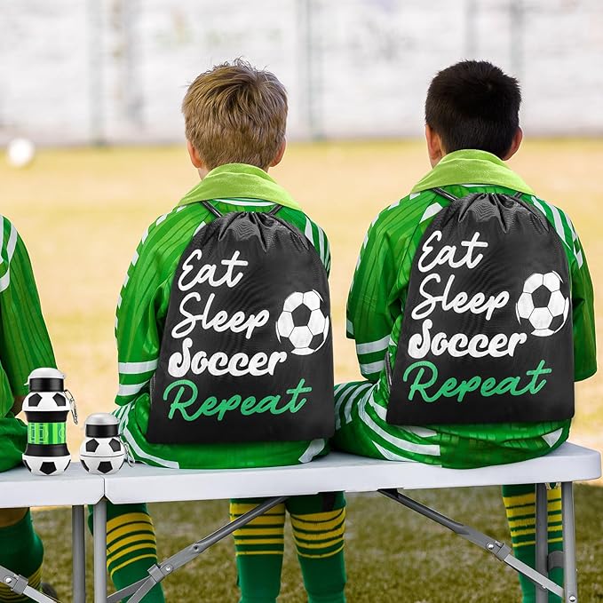 4 Pcs Soccer Gift Set Soccer Drawstring Bag Soccer Stuff, Silicone Water Bottle, Quick Dry Towel, Socks for Training Sports Accessories