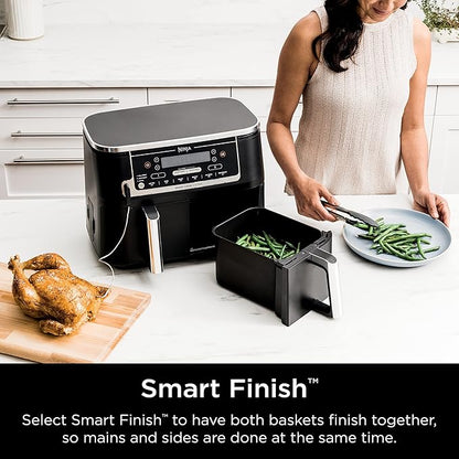 Ninja DZ550 Foodi 10 Quart 6-in-1 DualZone Smart XL Air Fryer with 2 Independent Baskets, Thermometer for Perfect Doneness, Match Cook & Smart Finish to Roast, Dehydrate & More, Grey