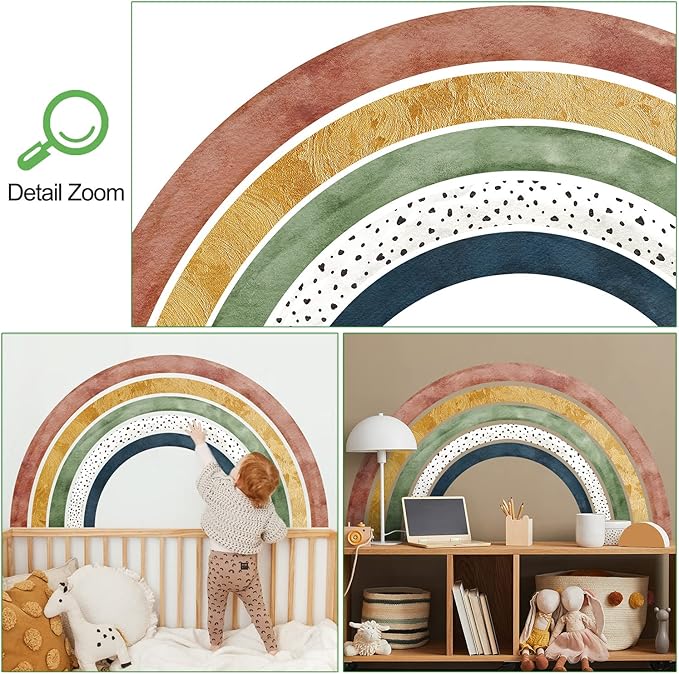 Amaonm Removable 3D Large Colorful Boho Full Rainbow Wall Sticker Peel and Stick Self-Adhesive Colorful Pastel Rainbow Wall Decals Wallpaper for Kids Girls Bedroom Nursery Decoration