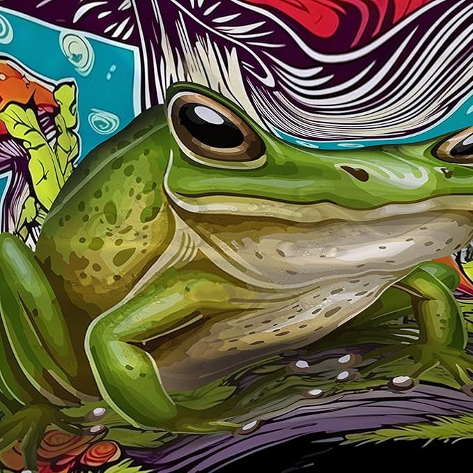 AILONEN Frog Mushroom Shower Curtain,Green Frog Waterproof Fabric Bath Curtain for Kids Girls Boys,Cartoon Animal Wildlife Red Mushroom Shower Curtain Set for Bathroom with Hooks,60" W*72" H