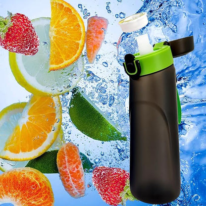 Air Water Bottle with Flavor Pods, 750ML Scent Water Cup with Flavor Pods Box，0% Sugar Fragrance Water Bottle Suitable for Outdoor Sports (Blackgreen+10pods)