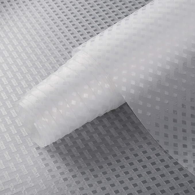 Refrigerator, Freezer, Fridge Shelf Liners and Drawer Mats 11.8 Inch Wide x 157.5 Inch Long, Non Adhesive EVA Plastic Washable Waterproof Pads for Kitchen Cabinet, Pantry Closet, Cupboard, Clear