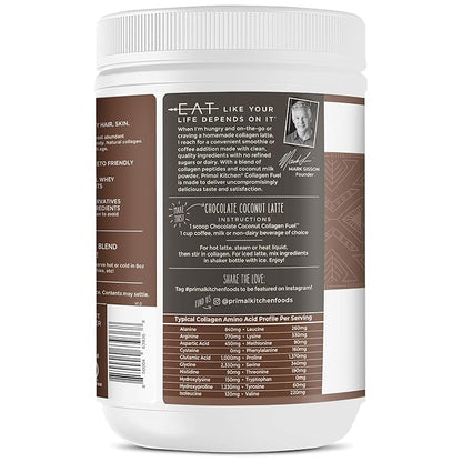 Primal Kitchen Chocolate Collagen Fuel Drink Mix, Chocolate Coconut Collagen Peptides, No Sugar or Dairy, 20 Ounces