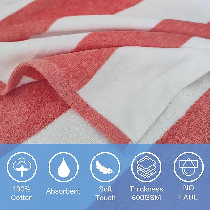 VOOVA & MOVAS Big Kids Hooded Towel Poncho | Large, Soft, Absorbent Cotton | 8-16Years | Versatile for Pool, Swim,Beach and Bathroom | Orange Cabana Stripe