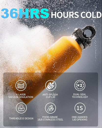 Threadless Vacuum Insulated Water Bottle - Effortless One-Hand Operation, Twist-Free, No-Screw Design - 36H Cold, 18H Hot Retention with Pressure Release Valve - 20OZ