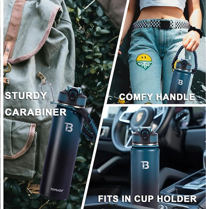 32oz Insulated Water Bottle with Straw Lid & Spout Lid & Paracord Handle, Stainless Steel Water Bottle Wide Mouth, Double Wall for Women Men Gym Fitness Outdoor