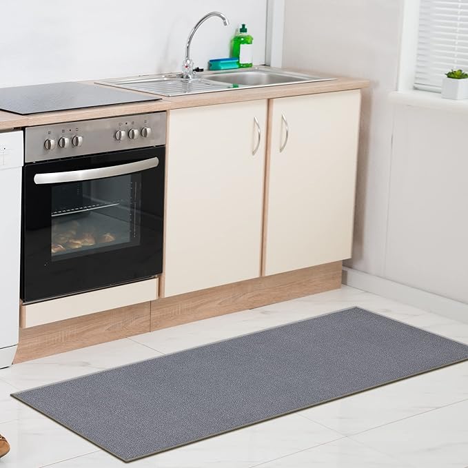 Machine Washable Modern Solid Design Non-Slip Rubberback 2x5/2x3 2PCS Set Traditional Runner Rug/Area Rug for Hallway, Kitchen, Entryway, Bathroom, 2 Piece Set - 20" x 59" / 2'3" x 3', Gray