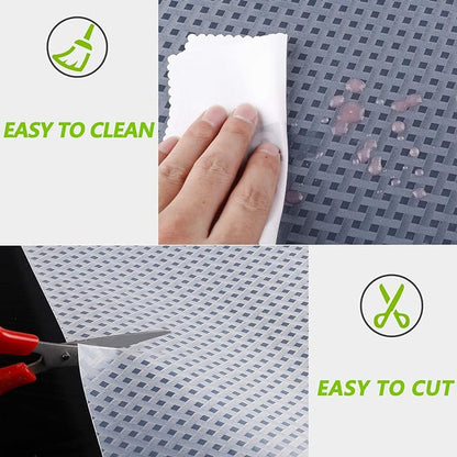 Refrigerator, Freezer, Fridge Shelf Liners and Drawer Mats 11.8 Inch Wide x 157.5 Inch Long, Non Adhesive EVA Plastic Washable Waterproof Pads for Kitchen Cabinet, Pantry Closet, Cupboard, Clear