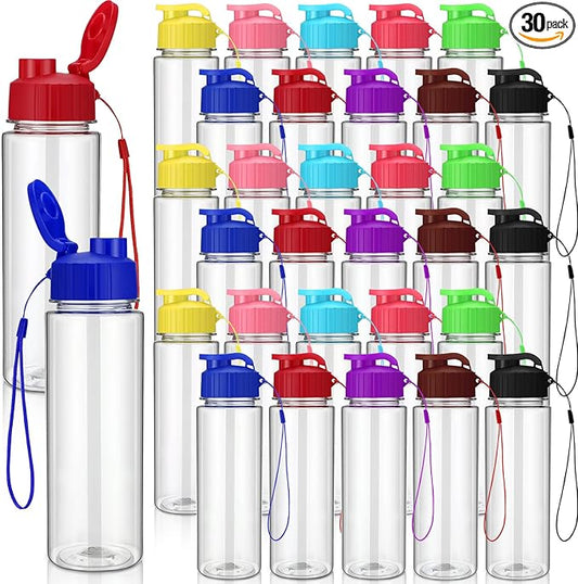 30 Pieces 17 oz Water Bottle Bulk Plastic Water Bottles Bulk with Handle Strap Lightweight Leakproof Drink Flip Top Bottles for Adults Fitness Gym (Multicolored)