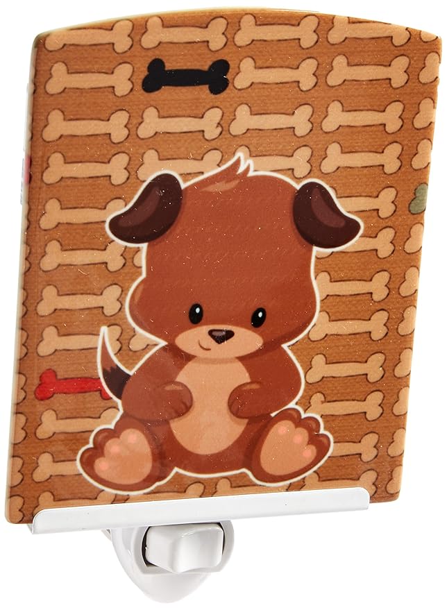 Caroline's Treasures BB7075CNL Puppy on Brown Bones Ceramic Night Light Compact, UL-Certified, Ideal for Bedroom, Bathroom, Nursery, Hallway, Kitchen, 6x4x3, Multicolor