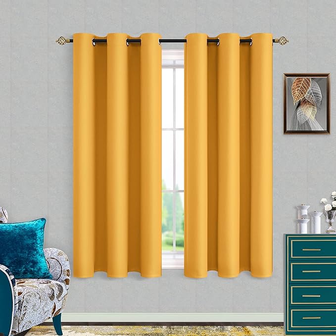 Mrs.Naturall Yellow Kitchen Window Curtains Over Sink,Blackout 45 Inch Length Cafe Curtain Blinds for Sunflower & Lemon Kitchen Decor