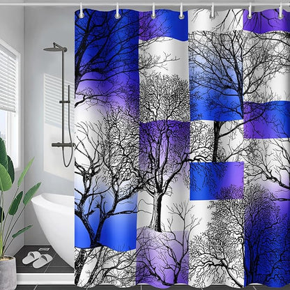 AILONEN Blue and White Tree Abstract Shower Curtain,Minimalist Printed Plant Tree Arts Bath Curtain,Modern Boho Waterproof Curtain for Bathroom Decor, 48" W x 72" H