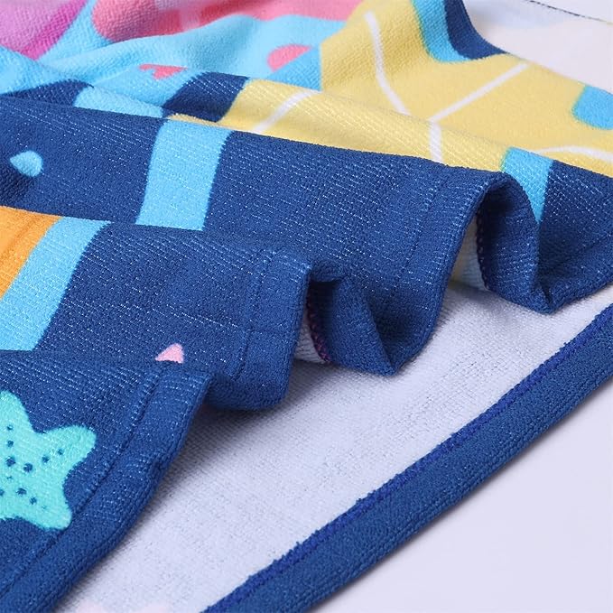 2Pcs Unicorn and Mermaid Kids Bath Pool Beach Hooded Poncho Super Soft & Absorbent Towel with Drawstring Bag, 24 x 24 Inches