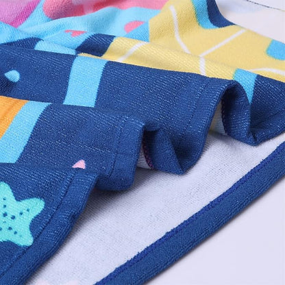 2Pcs Unicorn and Mermaid Kids Bath Pool Beach Hooded Poncho Super Soft & Absorbent Towel with Drawstring Bag, 24 x 24 Inches