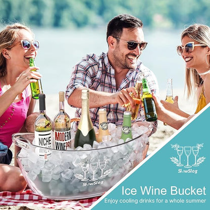 3Pcs Ice Buckets for Parties, 5.5L Ice Bucket with Scoop, Acrylic Champagne Bucket,Plastic Tub for Cocktail Bar, Clear Ice Bucket Beverage Tub for Champagne, Wine, Beer Bottles
