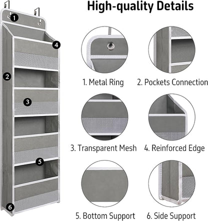 Heavy Duty Over Door Organizer, Wall Mount Hanging Organizer Storage with 4 Large Capacity Pockets, Closet Bathroom Nursery Bedroom Dorm, Toys Cosmetics Sundries and Baby Essentials, Gray